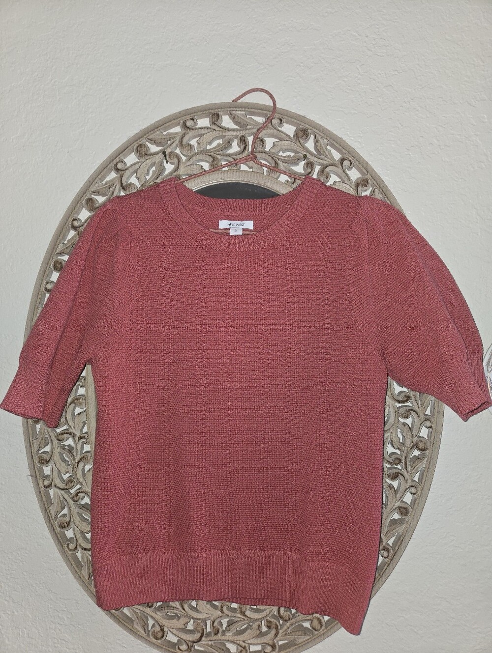 Nine West Short Sleeve Crew Sweater - Rose